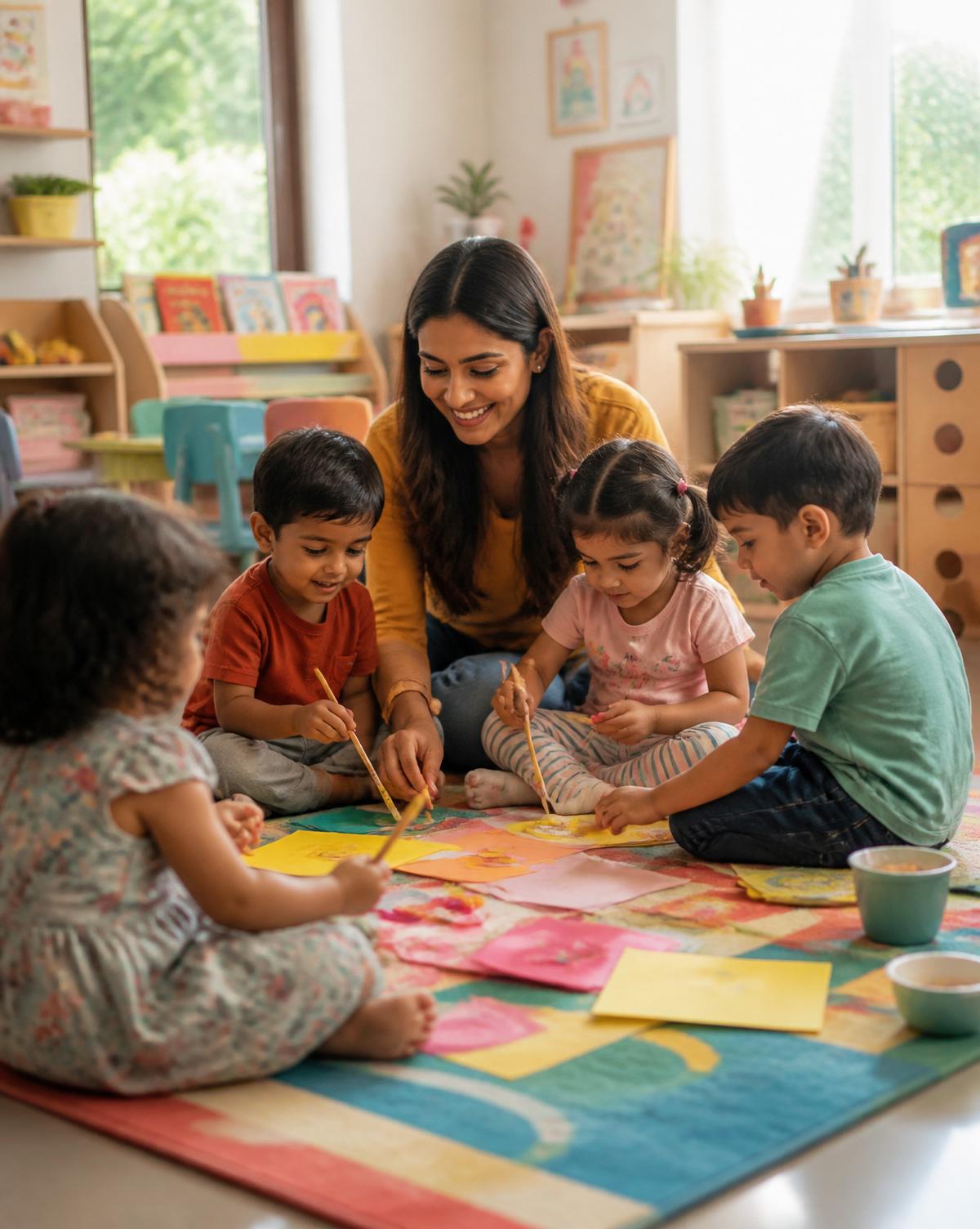 Toddlers learning with a teacher at The Toddler Care Pre School